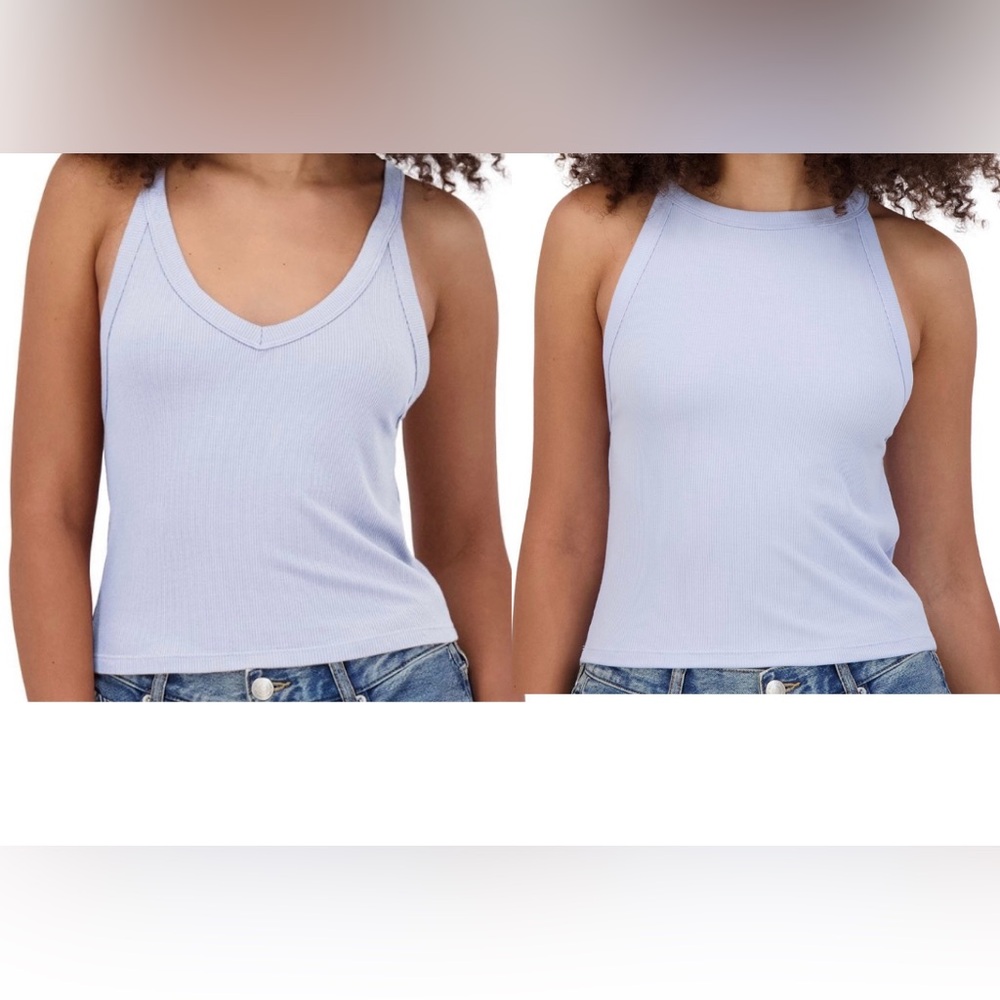 NWT Aeropostale Reversible Cropped Tank, V Neck or High Neck, Light Blue, Size S - Picture 3 of 8